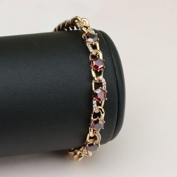 "Rose Gold Bracelet with Red Octagon Stones and CZ Link Detailing, XPBL0820 - Picture 8 of 12